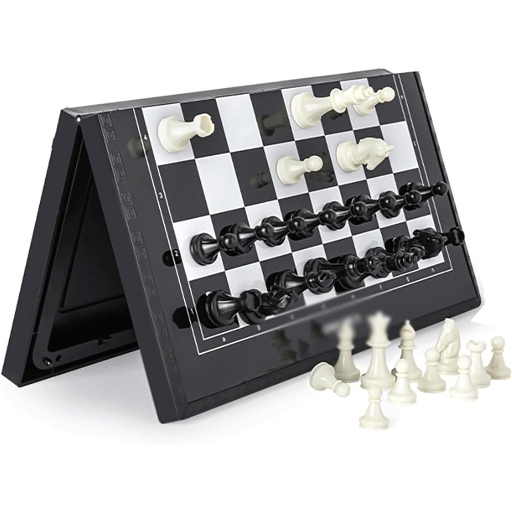 GAENZA New Kids Chess, ABS Chess Board and Hips Material Chess Pieces, Portable Travel Foldable Chess Set with Storage Box Toys