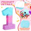 Arrowbash Number 1 Piata 1st Birthday Party Decorations 16 Inch Mermaid Pink Purple Blue Piata with Blindfold Stick and Confetti Large for Wedding Anniversary Celebration Baby Shower view 4