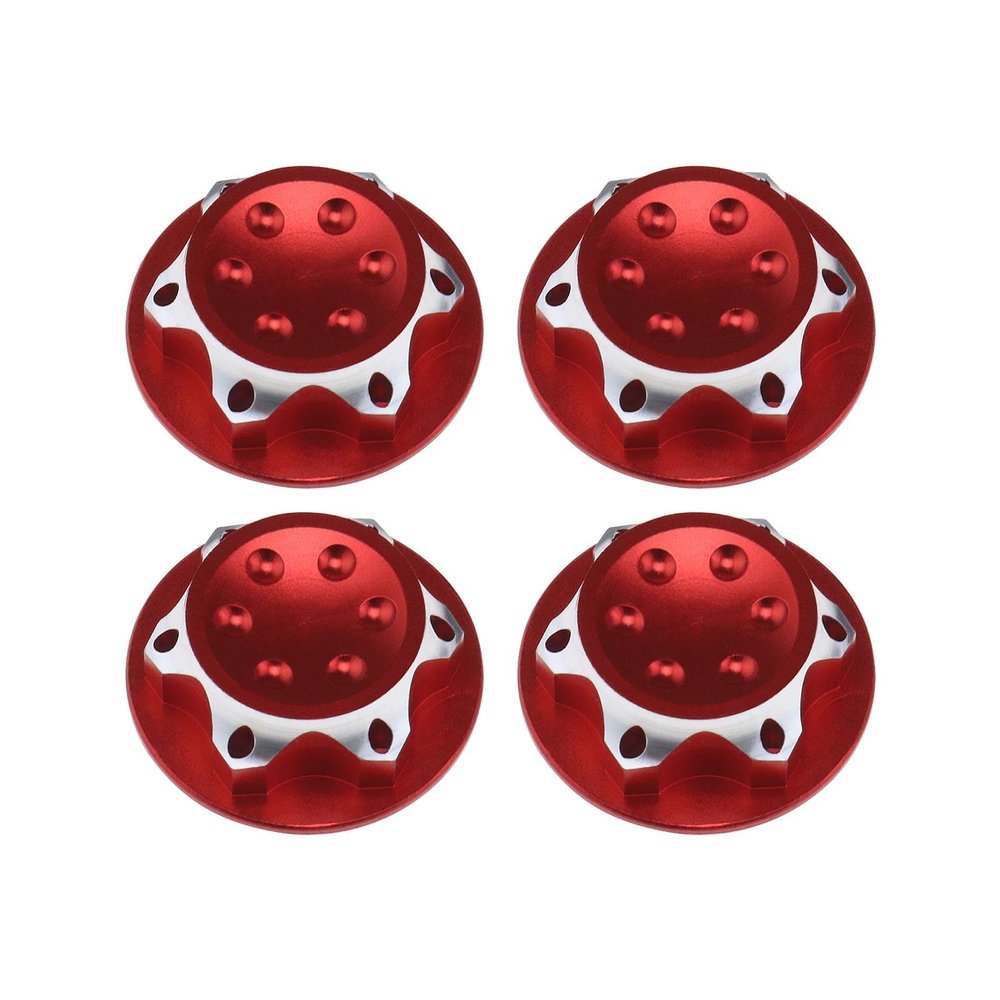 Micro Traders 4Pcs RC Car 17mm Hex Wheel Nut Anti-Dust Cover Nut Replacement Fit for 1/8 RC Car Model RC Off-Road Truck Compatible with Redcat Compatible with E-Revo, Red