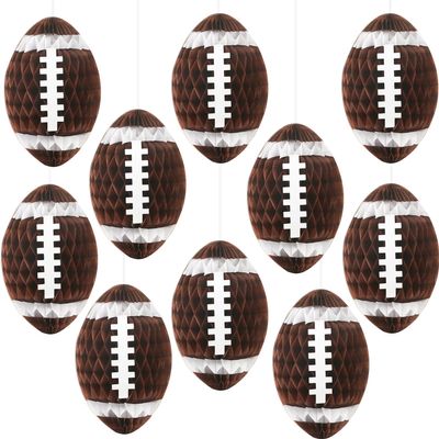 10PCS Football Honeycomb Ceiling Hanging Decorations Centerpieces Football Banners Sports Paper Cutouts Themed Party Supplies 3D Tissue Paper Pom Poms for Birthday Classroom Baby Shower Party Favor
