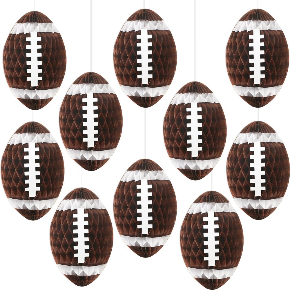10PCS Football Honeycomb Ceiling Hanging Decorations Centerpieces Football Banners Sports Paper Cutouts Themed Party Supplies 3D Tissue Paper Pom Poms for Birthday Classroom Baby Shower Party Favor