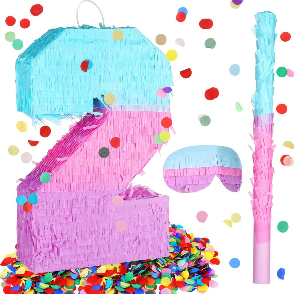 Arrowbash Number 2 Piata Mermaid Pink Purple Blue Piata with Blindfold Stick and Confetti Large Piata for Birthday Party Suitable for Boys Girls Anniversary Wedding Birthday Celebration Decor