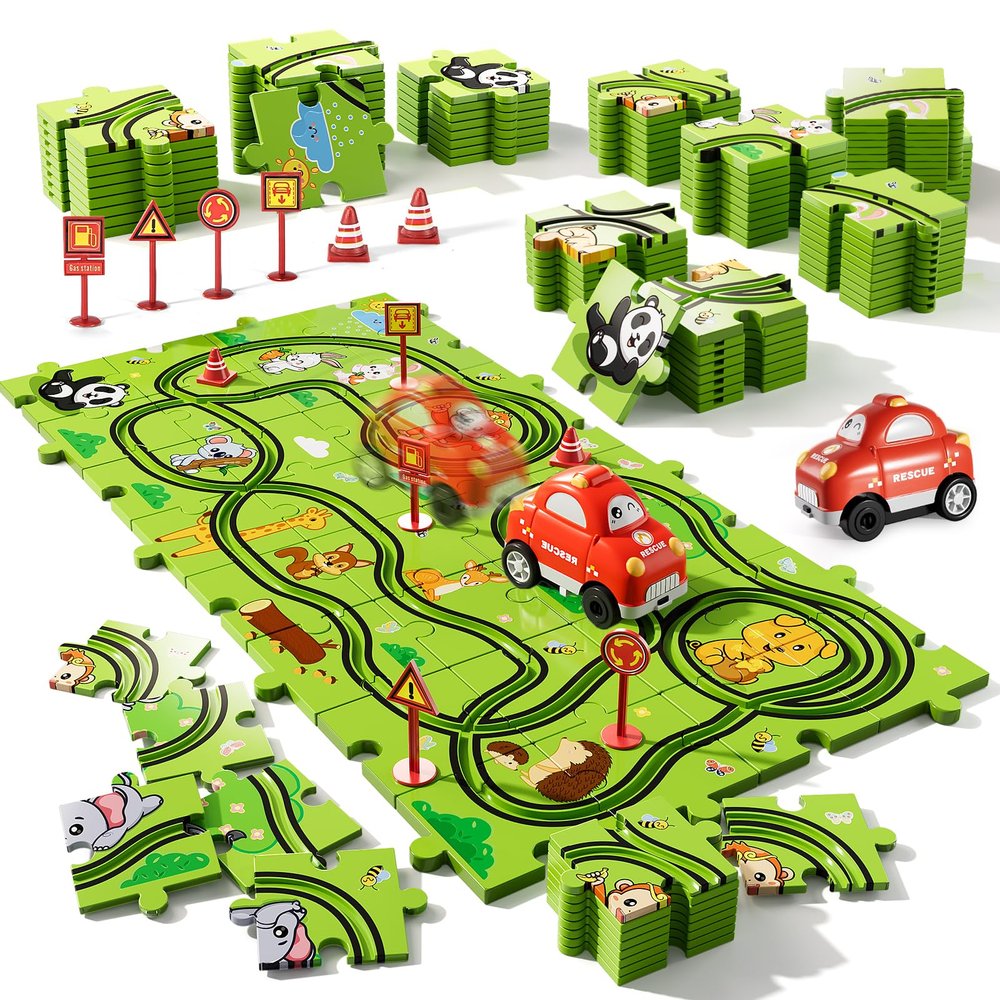 Bennol Toddler Toys Gifts for 3 4 5 Year Old Boys, 39 Jigsaw Puzzle Race Track Car Set Toys for Kids Boys Toddlers 3-5 4-6, Puzzle Tracks Car Toys Gifts for 3 4 5 Year Old Girls Kids