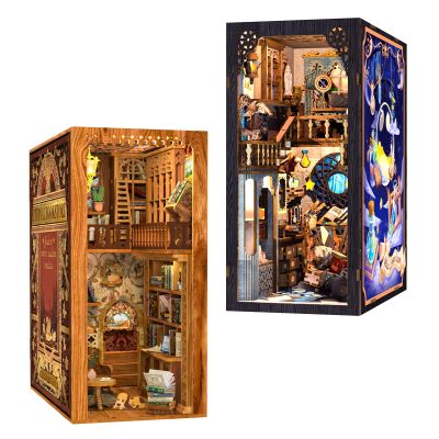CUTEBEE DIY Book Nook Kit, DIY Dollhouse Booknook Bookshelf Insert Decor Alley, Bookends Model Build-Creativity Kit with LED Light (Eternal Bookstore)(Nebula Common Room)