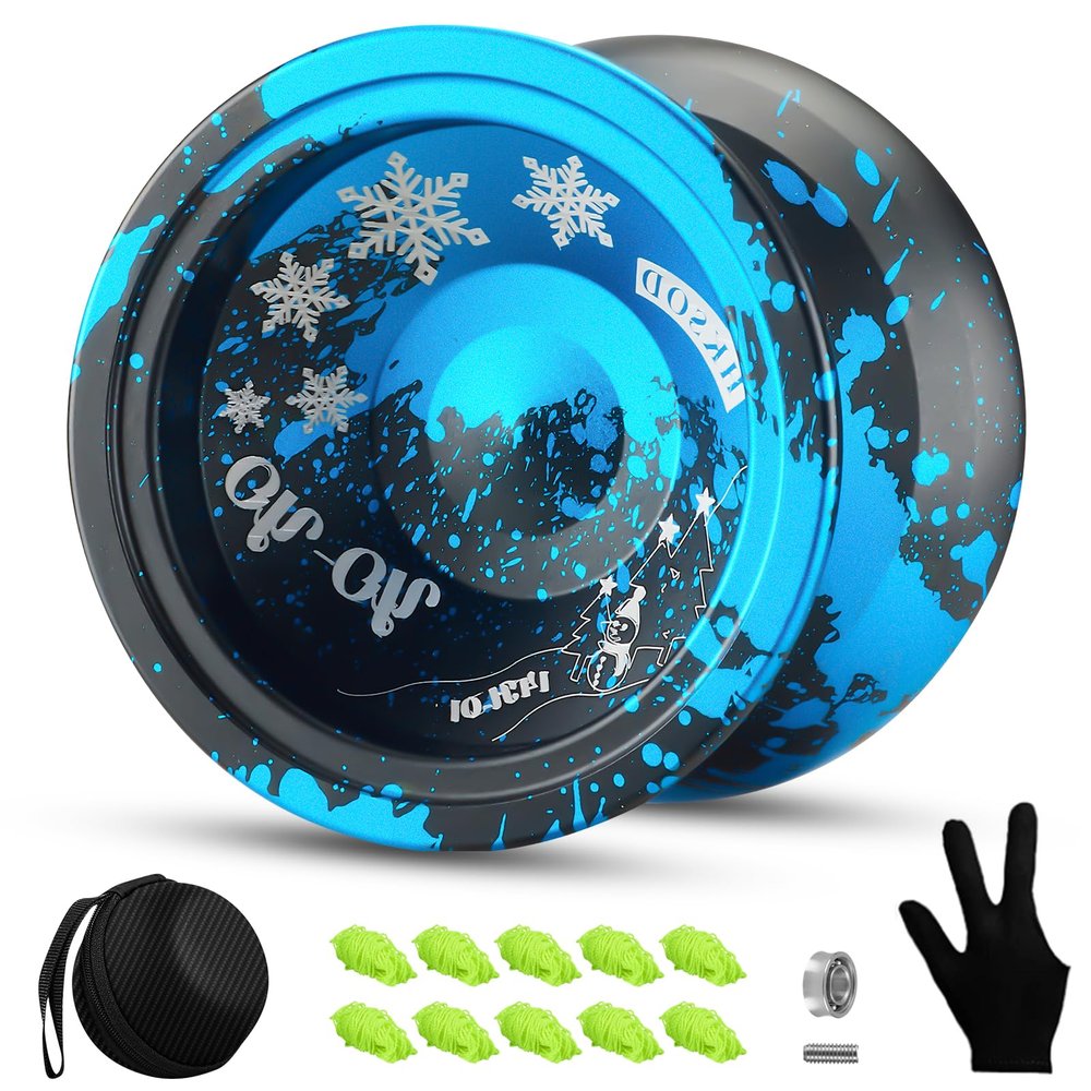 HKSOD Responsive YoYo Professional with Dual Function, with Replacement Bearing + 10 Yoyos Strings, Bearing Removal, Case Bag (Black Blue)