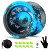 HKSOD Responsive YoYo Professional with Dual Function, with Replacement Bearing + 10 Yoyos Strings, Bearing Removal, Case Bag (Black Blue) view 1