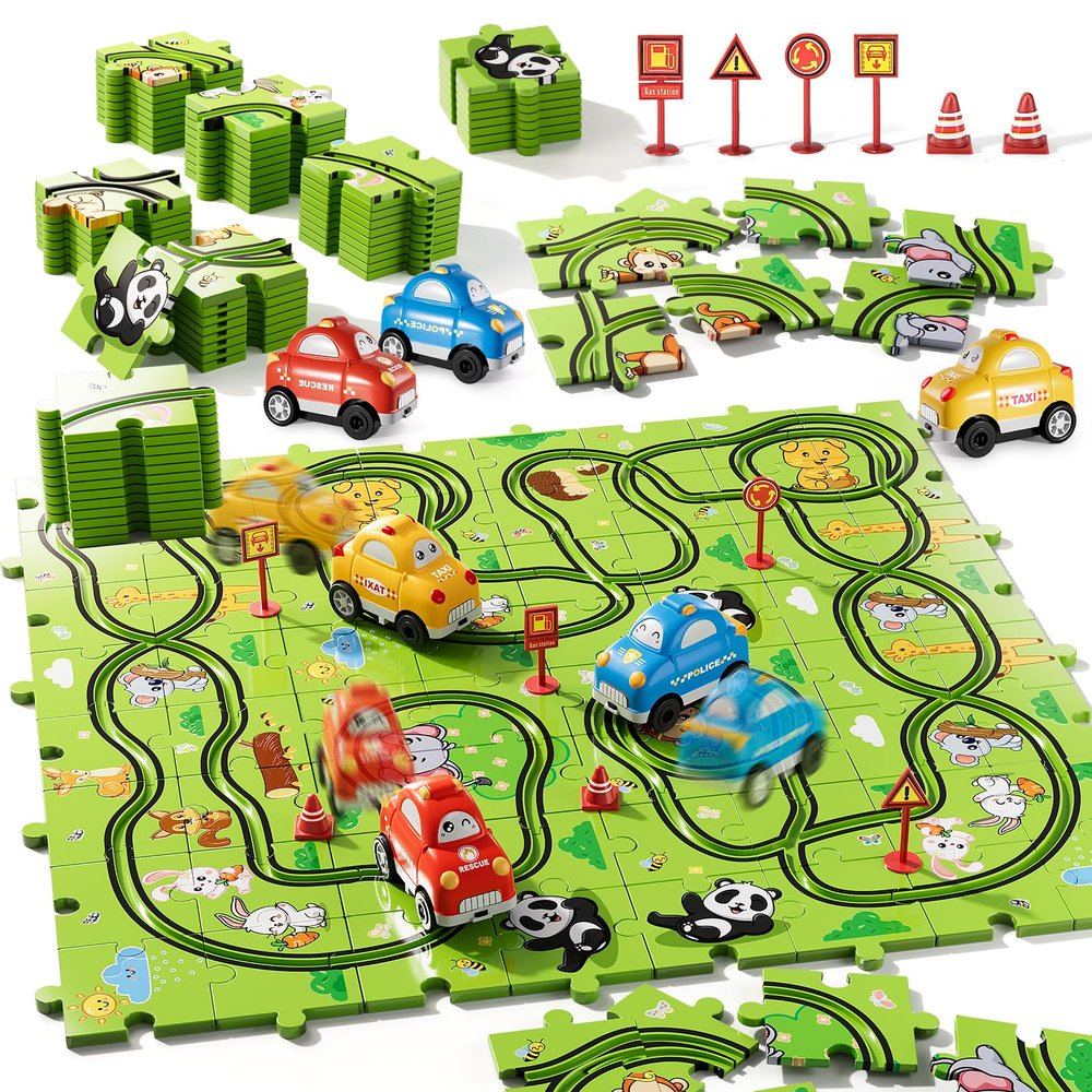 Bennol Toddler Toys Gifts for 2 3 4 5 Year Old Boys, 73 Jigsaw Puzzle Race Track Car Set Toys for Kids Boys Toddlers 1-3 2-4 3-5 4-6, Puzzle Tracks Car Toy Gifts for 2 3 4 5 Year Old Boy Kids