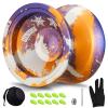 HKSOD Yoyo Unresponsive Professional Yoyo for Adults, Dual Purpose Metal Yo-Yo with Replacement Bearing + 10 Yoyos Strings, Bearing Removal, Axle, Case Bag (Purple Orange Silver) view 1