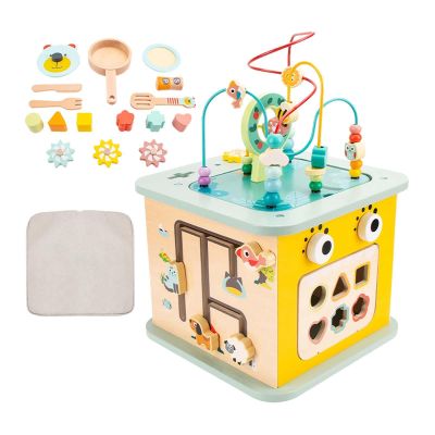 predolo Wooden Baby Activity Cube Baby Toy Learning Activity Center Birthday Gifts Montessori Toy for Toddlers Girls Kids Boys Baby