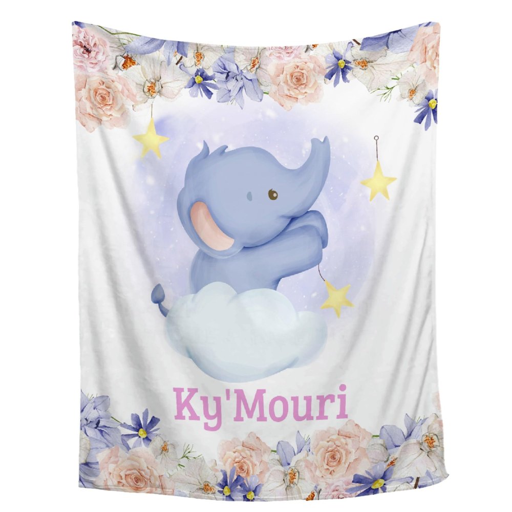 Abhibhu Custom Name Blanket Personalized Custom Baby Throw Blanket Memorial Gifts for Swaddle Toddler Birthday Personalized Elephant Star