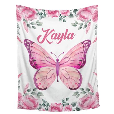 Abhibhu Custom Name Blanket Personalized Custom Baby Throw Blanket Memorial Gifts for Swaddle Toddler Birthday Custom Baby Butterfly