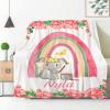 Abhibhu Custom Name Blanket Personalized Custom Baby Throw Blanket Memorial Gifts for Swaddle Toddler Birthday Personalized Elephant Baby Flower view 3