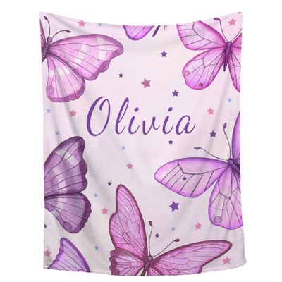 Abhibhu Custom Name Blanket Personalized Custom Baby Throw Blanket Memorial Gifts for Swaddle Toddler Birthday Name Customized Butterfly