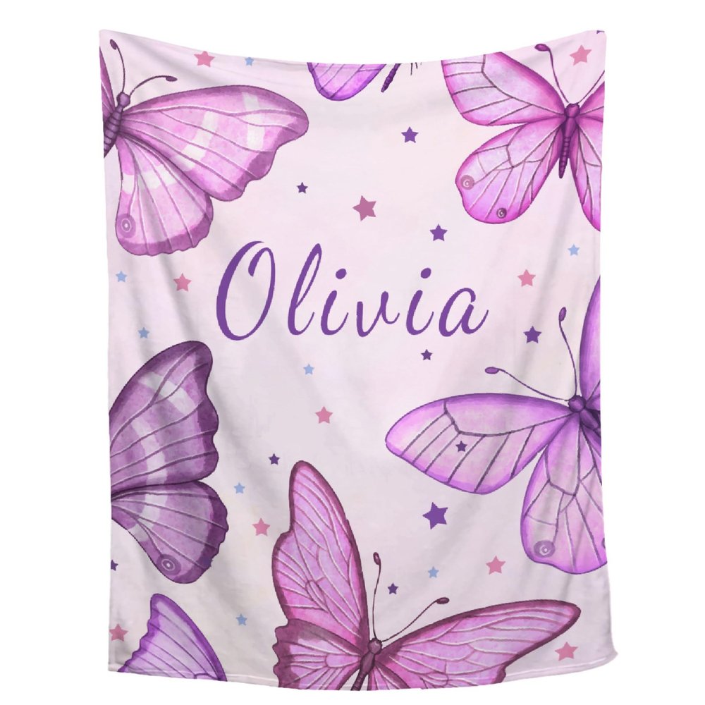 Abhibhu Custom Name Blanket Personalized Custom Baby Throw Blanket Memorial Gifts for Swaddle Toddler Birthday Name Customized Butterfly