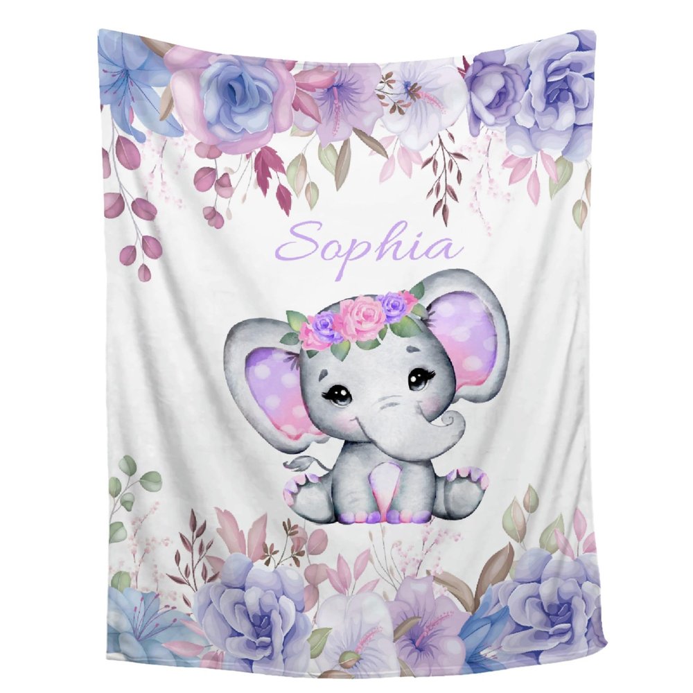 Abhibhu Personalized Baby Throw Blanket - Custom Purple Elephant Memorial Gift for Toddler