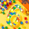 Baquler Building Block Light up Number Birthday Decoration Sign Marquee LED Numbers for Party Lighted Building Block Theme Birthday Party Supplies 8.58''(Number 6) view 3