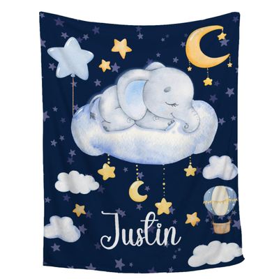 Abhibhu Custom Name Blanket Personalized Custom Baby Throw Blanket Memorial Gifts for Swaddle Toddler Birthday Custom Baby Elephant