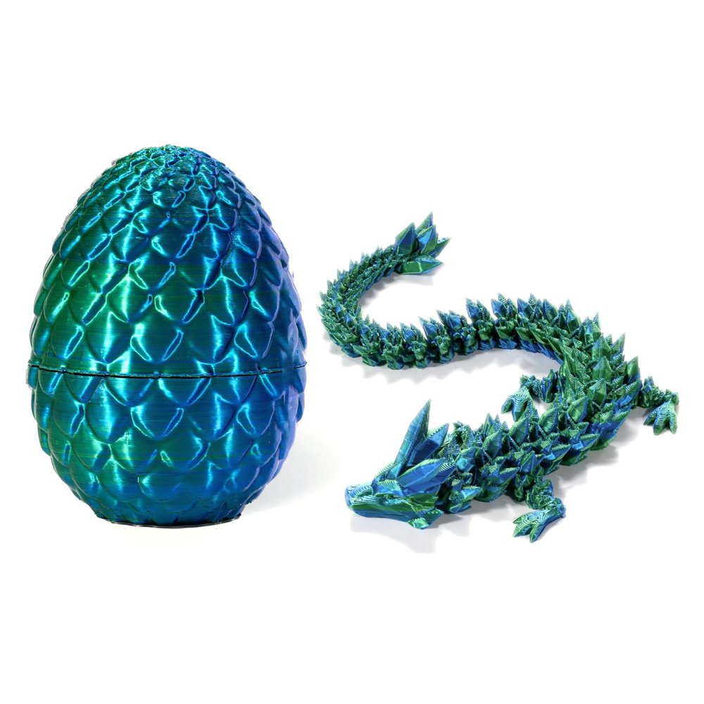 STONESTAR 3D Printed Dragon Fidget Toys, Full Articulated Dragon Crystal Dr-Agon in Egg, Home Office Executive Desk Toys, 11" D-ragon with 5" Egg (Laser Green)