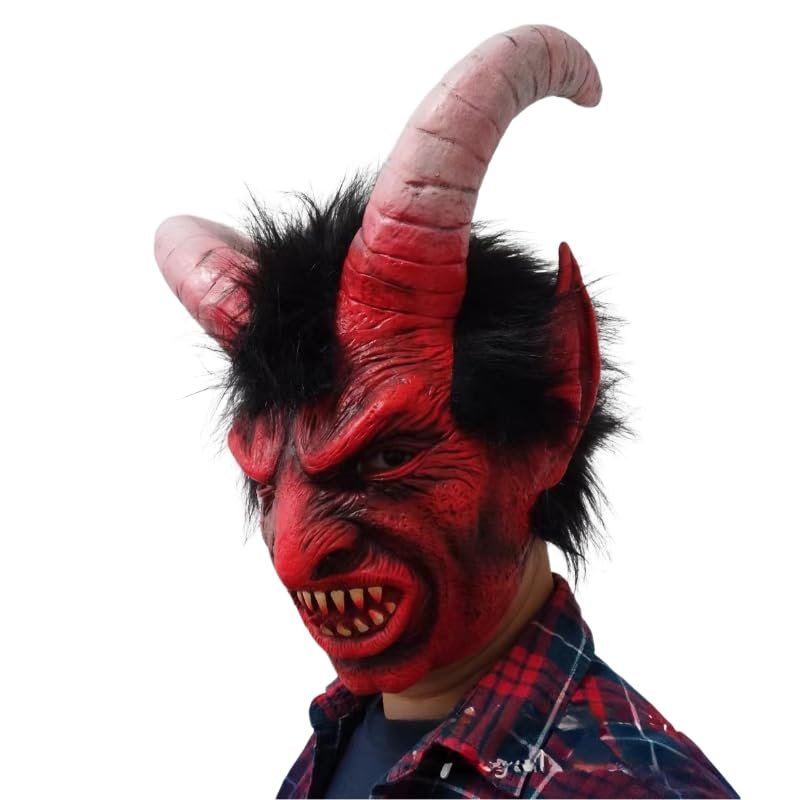 Tiydiygo Lucifer Latex Mask - Devil Krampus Cosplay Accessory for Halloween Party Costume and Horror Prop (Lucifer red face)