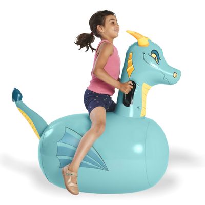 Hearthsong Hop N Go Inflatable Blue Dragon Bouncy Riding, Hopping Toys for Kids Ages 5+ - Ride On Bouncer Animal Hopper Jumping Toys for Outdoor Games