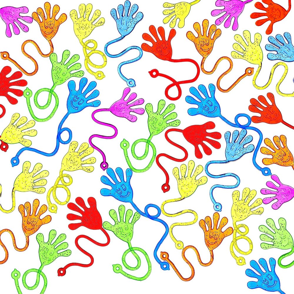 JOYIN 48Pcs Glitter Sticky Hands Party Favors, Party Table Favors Set for Kids, Holiday Traditions, Classroom Treasure Box Carnival Prizes Bulk Pinata Stuff Mini Toys, Valentine goodie bags