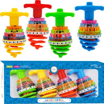 The Dreidel Company Hanukkah Dreidel Musical Bouncing Light-Up Dreidel Hanukkah Toys, Assorted Colors (Pack of 12)