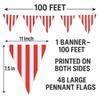 100 Feet Pennant party flags Ideal for Both Children and Adults (Red and White Striped) view 2
