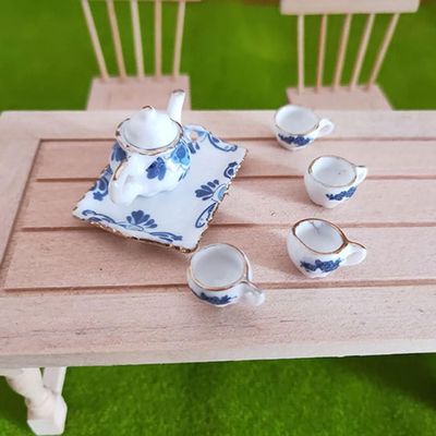 AirAds Dollhouse 1:12 Scale Dollhouse Miniature Porcelain Tea Set Doll Accessories teapot Cups