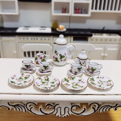 AirAds Dollhouse 1:12 Scale Dollhouse Porcelain Tea Set Doll Tea Set Wild Berry