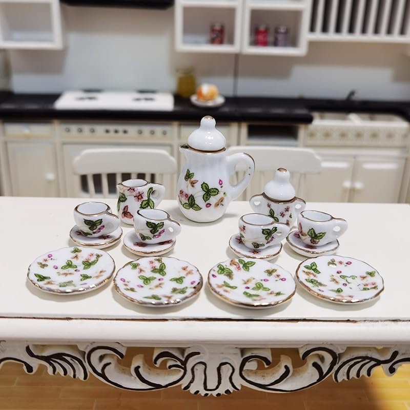AirAds Dollhouse 1:12 Scale Dollhouse Porcelain Tea Set Doll Tea Set Wild Berry