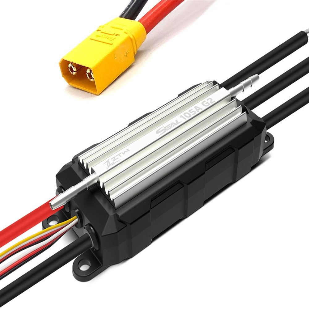 captainrc ZTW Brushless ESC, 105A 3-8S with XT90 Plug, bi-Directional Control, Waterproof IP67, for Model Boats RC Boats Surfboards hydrofoils