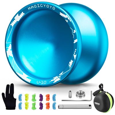 MAGICYOYO V10 Professional Finger Spin Yoyo for DNA Tricks, Metal Yoyo Professional with Responsive & Unresponsive Modes, Pro Trick Yo yo for Adults & Kids with Complete Yo-yo Accessories Kit (Blue)