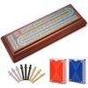 ELONGDI Wooden Cribbage Board Game Set with Large Storage Area,9 Metal Pegs & 2 Playing Cards Continuous Solid Wood 3 Track Board Travel Portable Cards Games for Adults Family view 1