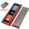 ELONGDI Wooden Cribbage Board Game Set with Large Storage Area,9 Metal Pegs & 2 Playing Cards Continuous Solid Wood 3 Track Board Travel Portable Cards Games for Adults Family view 2