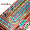 ELONGDI Wooden Cribbage Board Game Set with Large Storage Area,9 Metal Pegs & 2 Playing Cards Continuous Solid Wood 3 Track Board Travel Portable Cards Games for Adults Family view 4