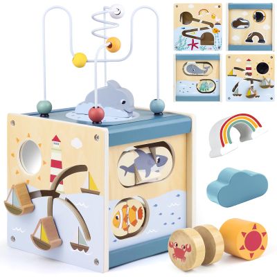 Airlab Wooden Activity Cube Montessori Toys for 1 Year Old Toddlers 12 Months + Toddler Learning Toys 1-3 Boys Girls Baby Sensory Interactive Birthday Gift