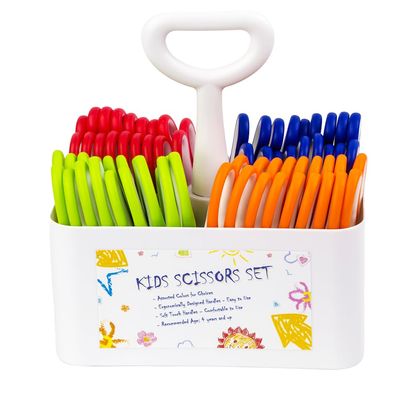 Astrowinter Kids Scissors Set with Classpack Art Caddy Organizer (36 Count Teacher Pack, Rounded-tip, 5.5-inch) - Assorted Colors Blunt-tip School Student Crafting Scissors Supplies AW-063-36
