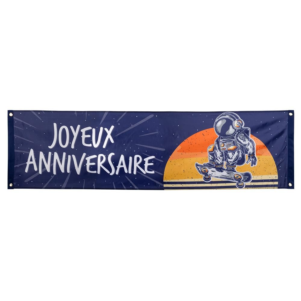 Boland 50526 Banner Space Joyeux Anniversaire Polyester Decoration, Theme Party, Hanging Decoration