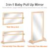 KRAND 3-Position Montessori Wood Frame Non-Shatter Safety Pull Up Bar Baby Big Mirror Set, Infant Coordination Mirror, Kids Classroom Furniture for Daycare, Homeschool or Preschool view 3