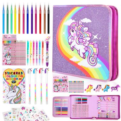 CozyJoyz Unicorn Washable Marker Set, 59 Pcs Arts and Crafts Coloring Set for Kids, Drawing Art Supplies Birthday Gifts for Girls Toys 4 5 6 7 8 9 Year Old (Purple)