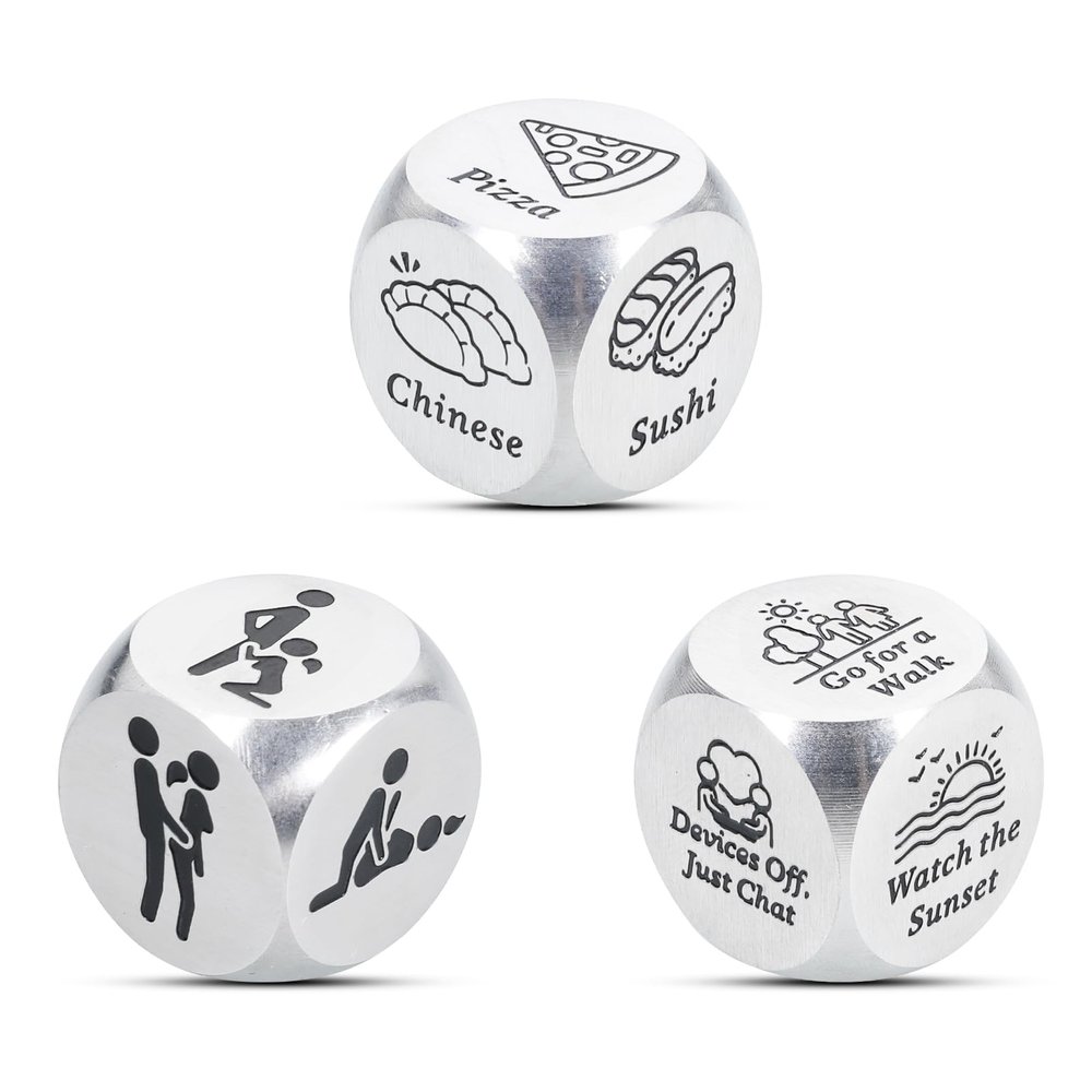 3Pcs Postion Sex Dice Food Dice Valentines Day Gifts for Couples Retirement Gifts for Women Men Funny One Year 1st Anniversary Steel Gift for Boyfriend Girlfriend Birthday Gift for Daughter Son Adult
