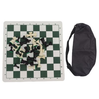 Chess Pieces Toy Set, Plastic Chess Pieces with PU Imitation Leather Chess Board with Zipper Straps, Suitable for Family, Party, Travel, Camping, Recreation