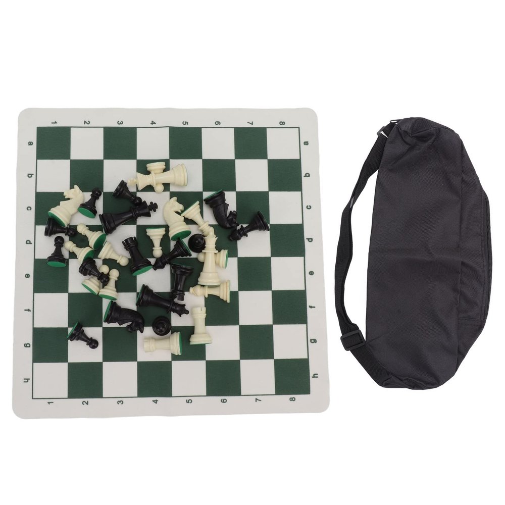 Chess Pieces Toy Set, Plastic Chess Pieces with PU Imitation Leather Chess Board with Zipper Straps, Suitable for Family, Party, Travel, Camping, Recreation