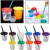 10Pcs Paint Brushes and 10Pcs Paint Pot with Lids Kids Children School Equipment Plastic Non-Spilled Water Cup Mixing Paint Pot and Stopper Lid for Kids Art Painting view 2