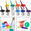 10Pcs Paint Brushes and 10Pcs Paint Pot with Lids Kids Children School Equipment Plastic Non-Spilled Water Cup Mixing Paint Pot and Stopper Lid for Kids Art Painting view 3