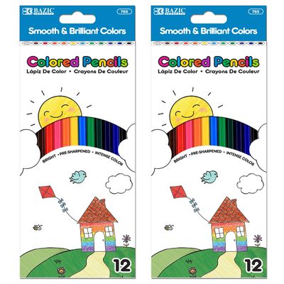 24 Bright Colored Pencils Vibrant Pre-Sharpened Drawing School Kids Coloring Art