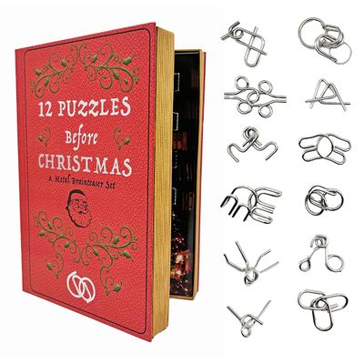 12 Puzzles Before Christmas Advent Calendar Book  Metal Disentanglement Puzzle Set, Brainteasers for Teens & Adults, Holiday Gift, Project Genius