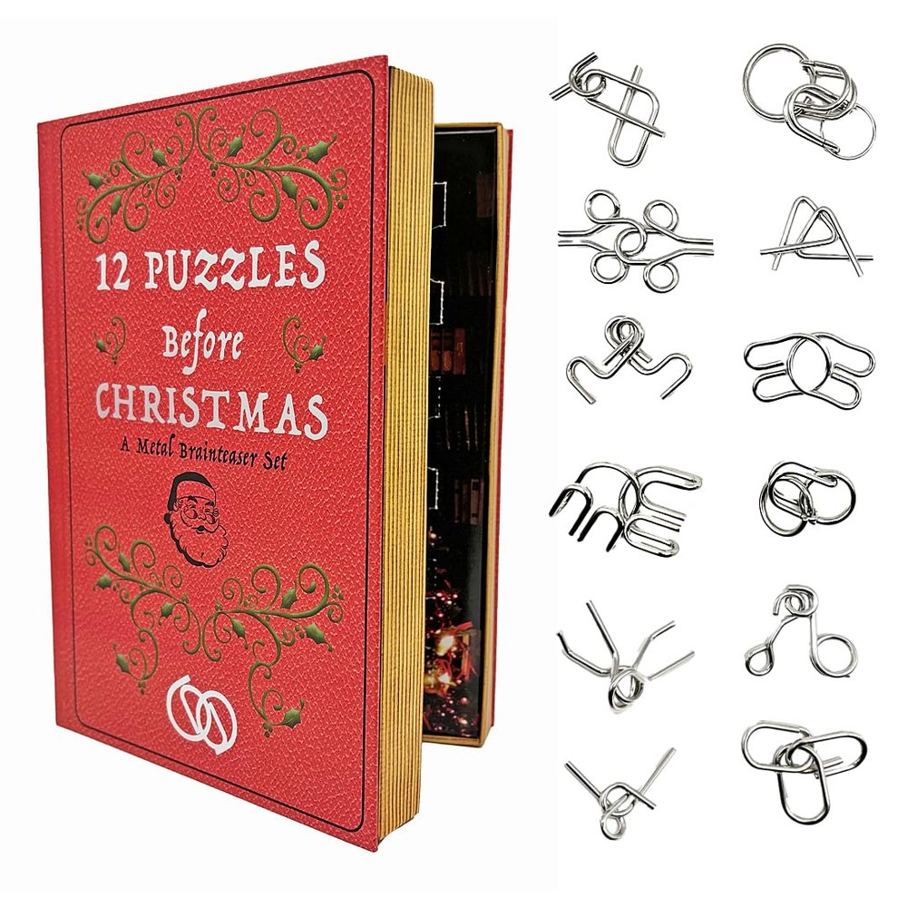12 Puzzles Before Christmas Advent Calendar Book  Metal Disentanglement Puzzle Set, Brainteasers for Teens & Adults, Holiday Gift, Project Genius