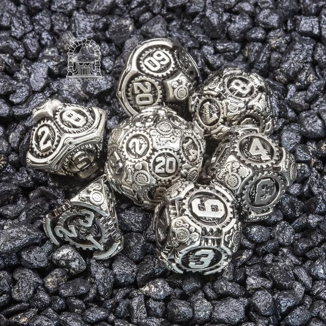 Sage's Portal Artificer's Core Metal DND Dice 7 Piece Polyhedral Dice Set for DND TTRPG Dungeons and Dragons Pathfinder (Dusk Essence)