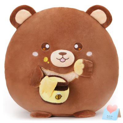 CozyWorld 12 Honey Bear Plush Pillow,Teddy Bear Plush Stuffed Animal Gifts for Girlfriend Kids,Ultra Soft Snacks Plush Toy,Brown Bear with Honey Pot